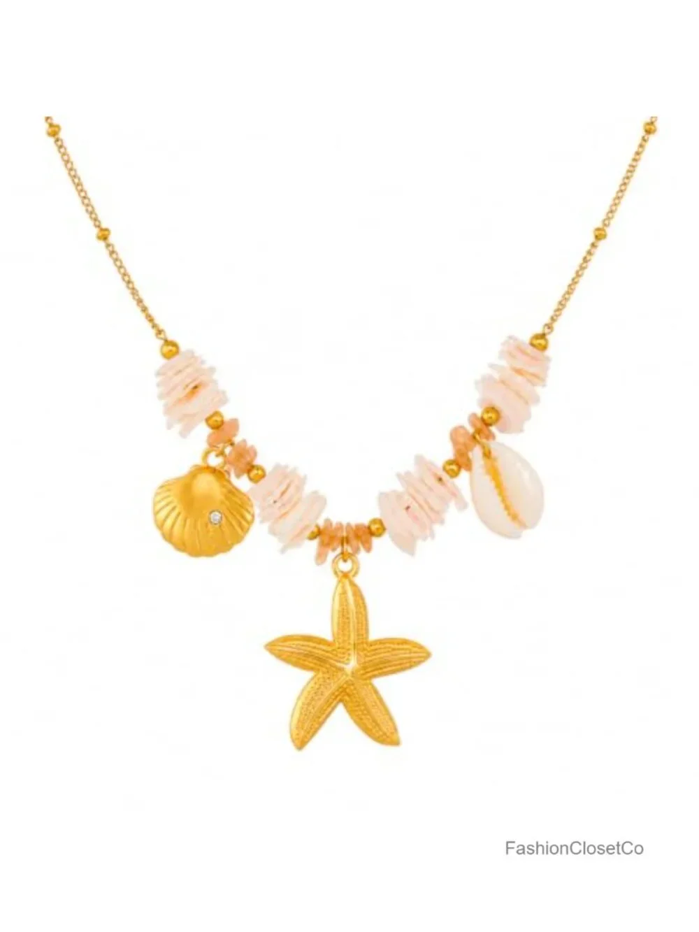 Shell Starfish Pendant Necklace | Beach Summer Jewelry | Natural Shell Beads |